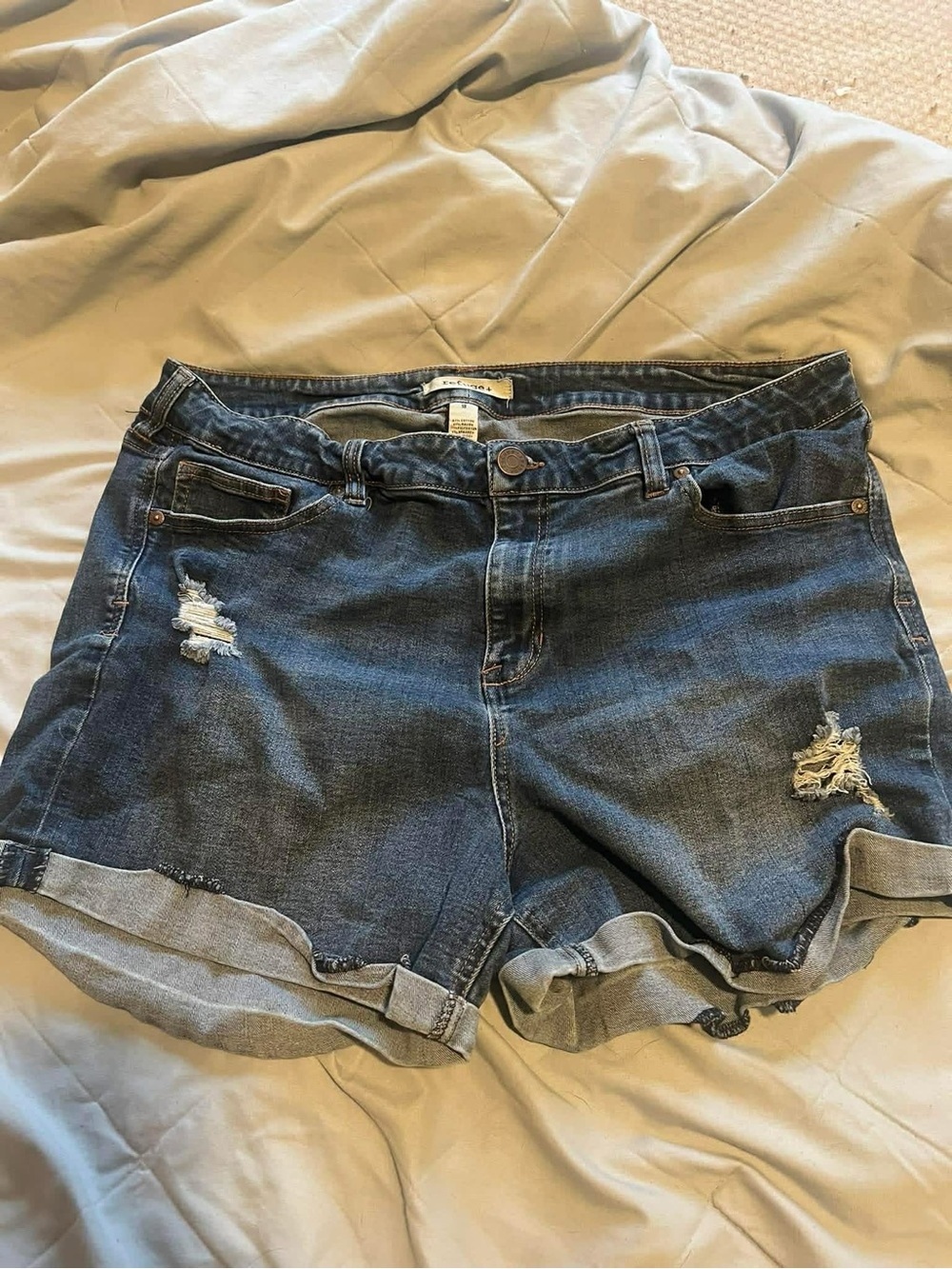 Women's Dark Blue Distressed Roll-Cuff Denim Shorts